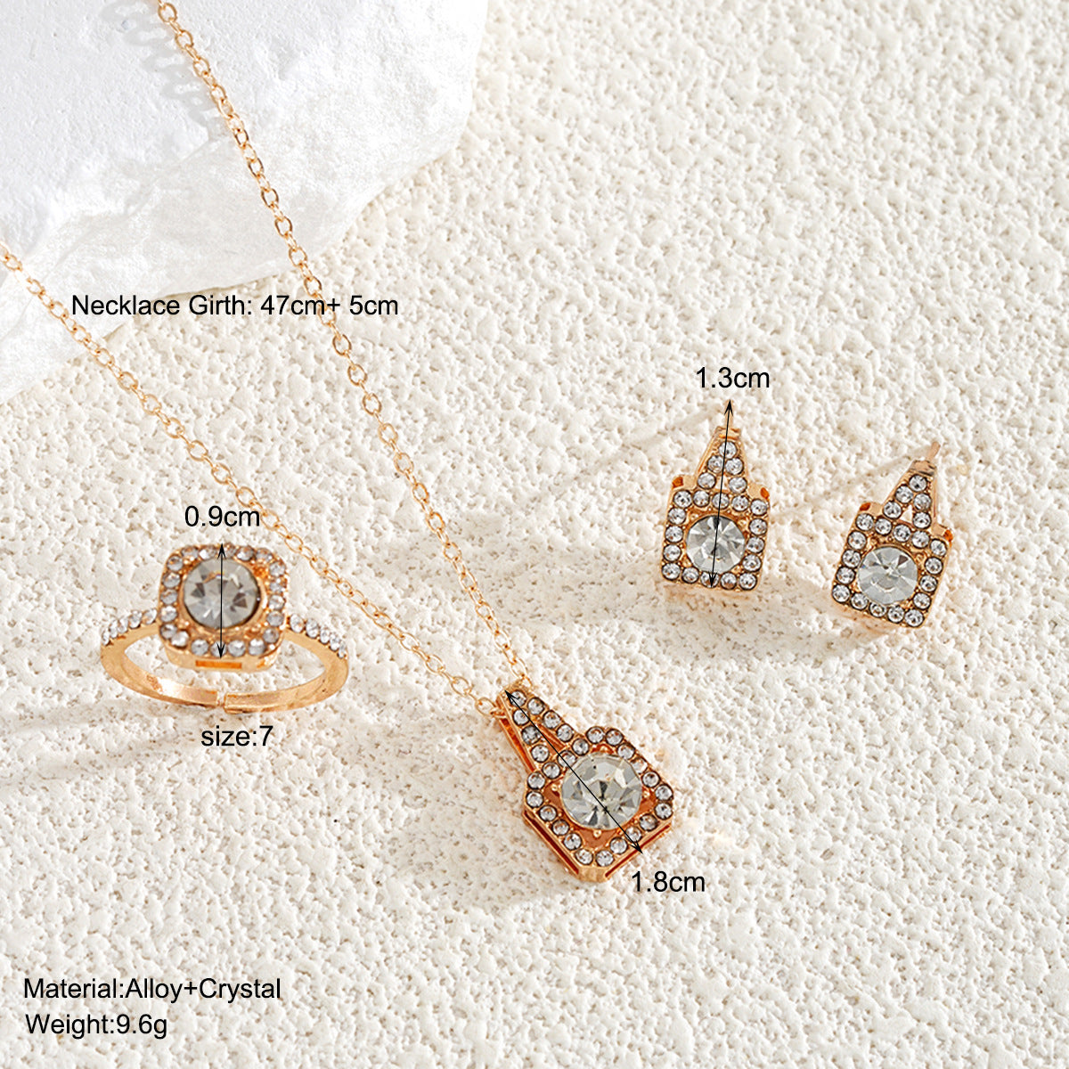 Elegant necklace, earrings and ring three-piece set
