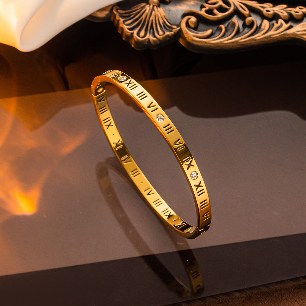 Pulseira de aço de titânio com algarismos romanos moda atacado pulseira de casal 