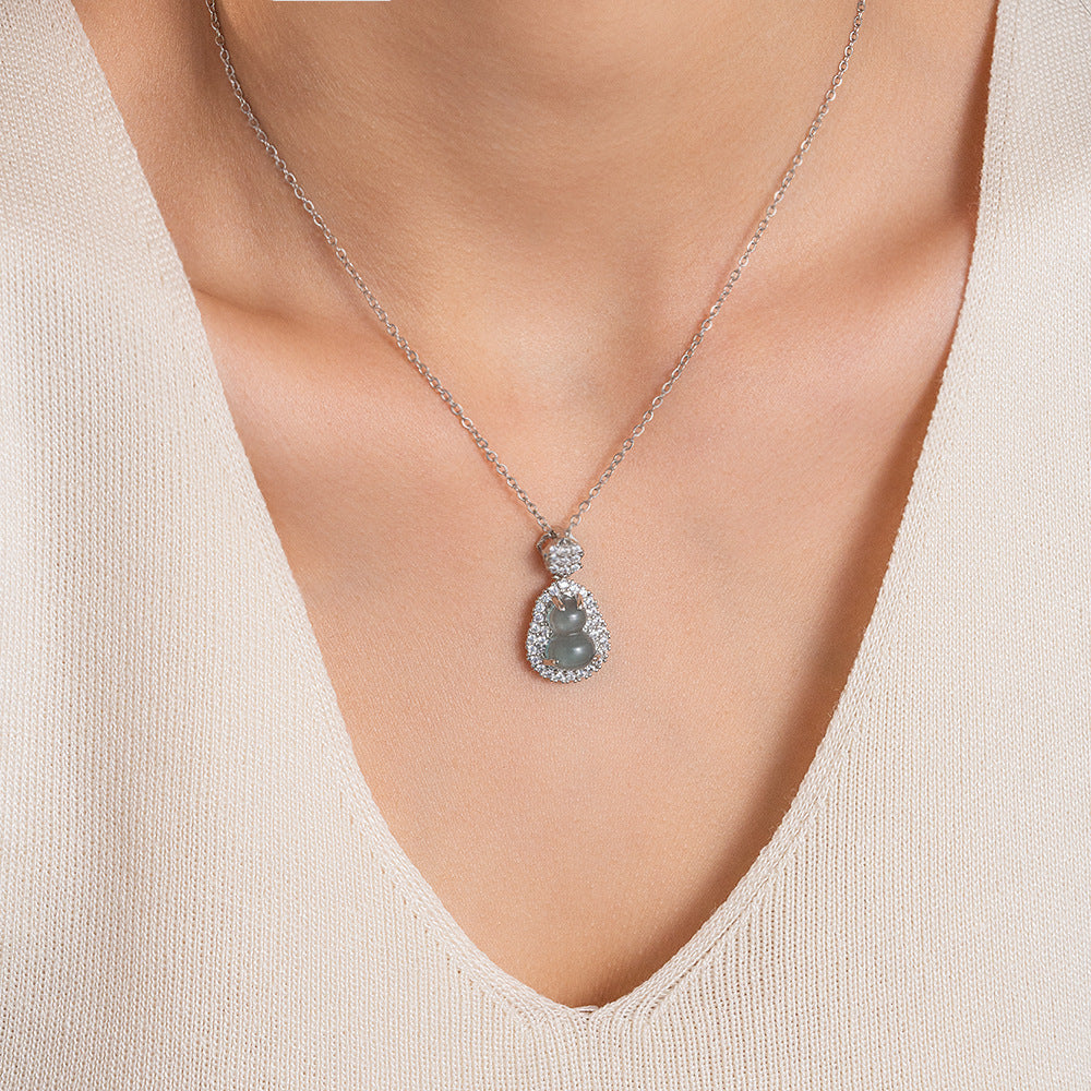 Full of diamond copper micro-inlaid jade gourd necklace female