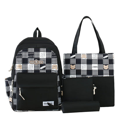 4-piece school bag large capacity canvas backpack