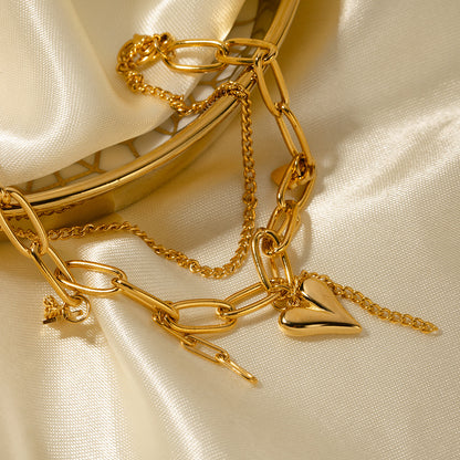 Double-layer bracelet with heart and star pendant