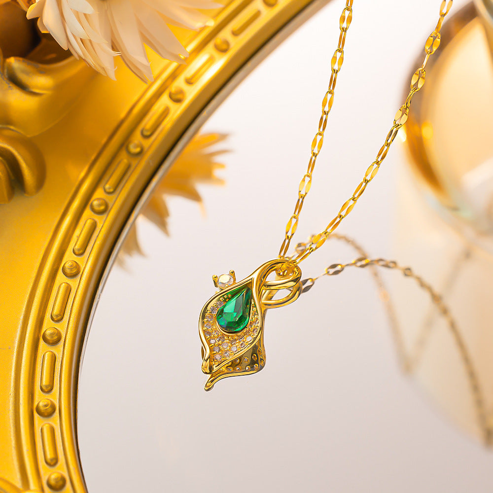 Women's Titanium Steel Rose & Pearl Collarbone Pendant Necklace