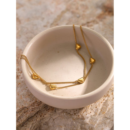 Double-layer heart pendant anklet