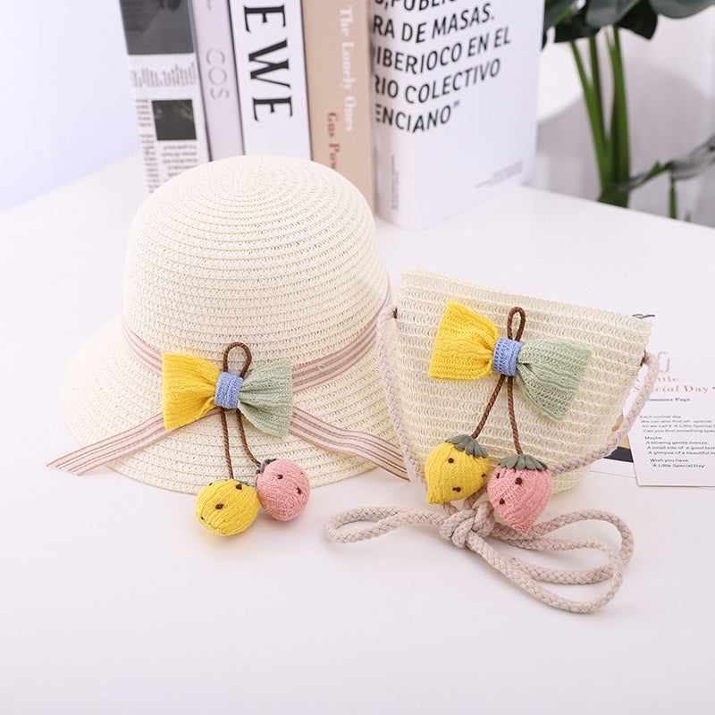 Family Sun Hat Summer Baby Fisherman Strawberry Sun Cool Kids Bag Set