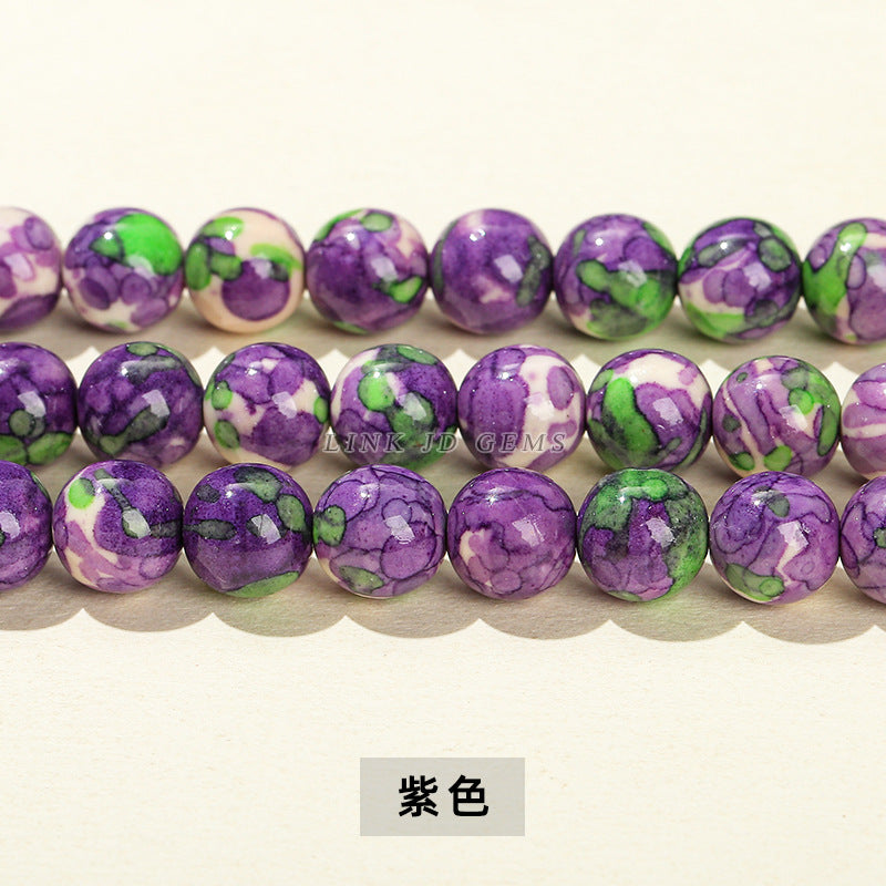 Perlas sueltas de piedra de color lluvia de color sintético, cuentas de jade 