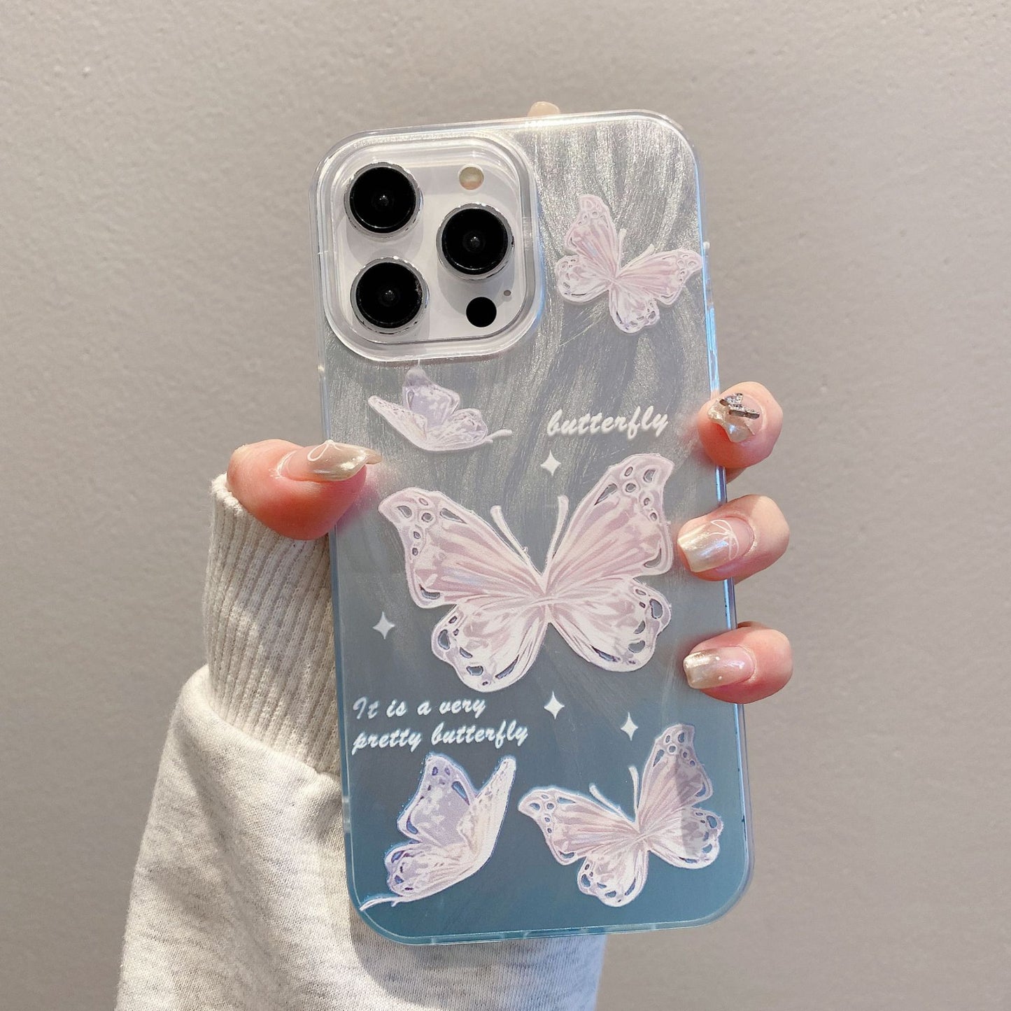 Funda con degradado de mariposa y plumas para iPhone 15, Pro, 11 y 13, soporte invisible 7P 