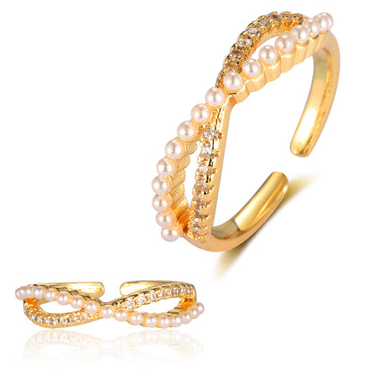 Pearl Flower Love Lock Bow Ring