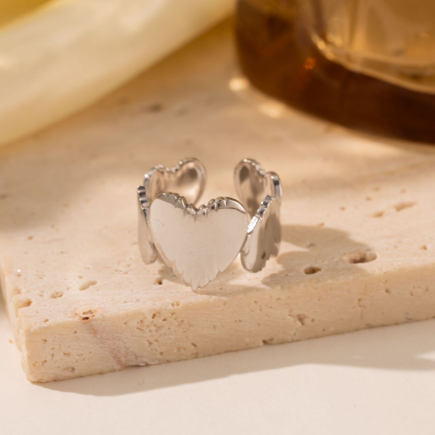 18K Gold Titanium Steel Heart Ring