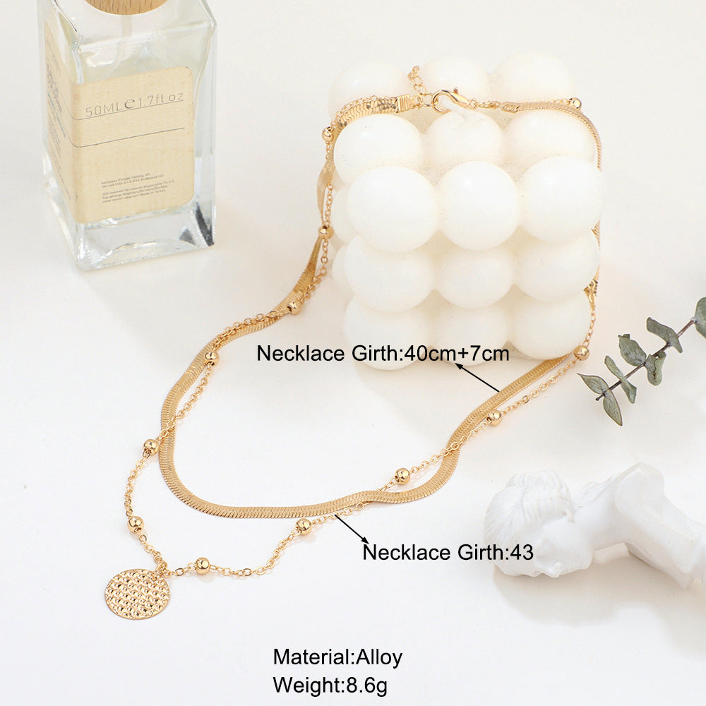 Hammered Pendant Double Layer Necklace