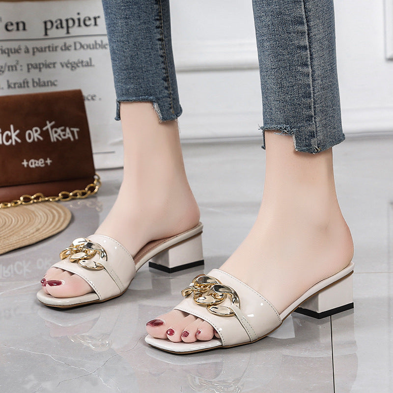 Thick heel slippers women's fashion