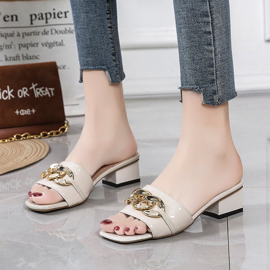 Thick heel slippers women's fashion