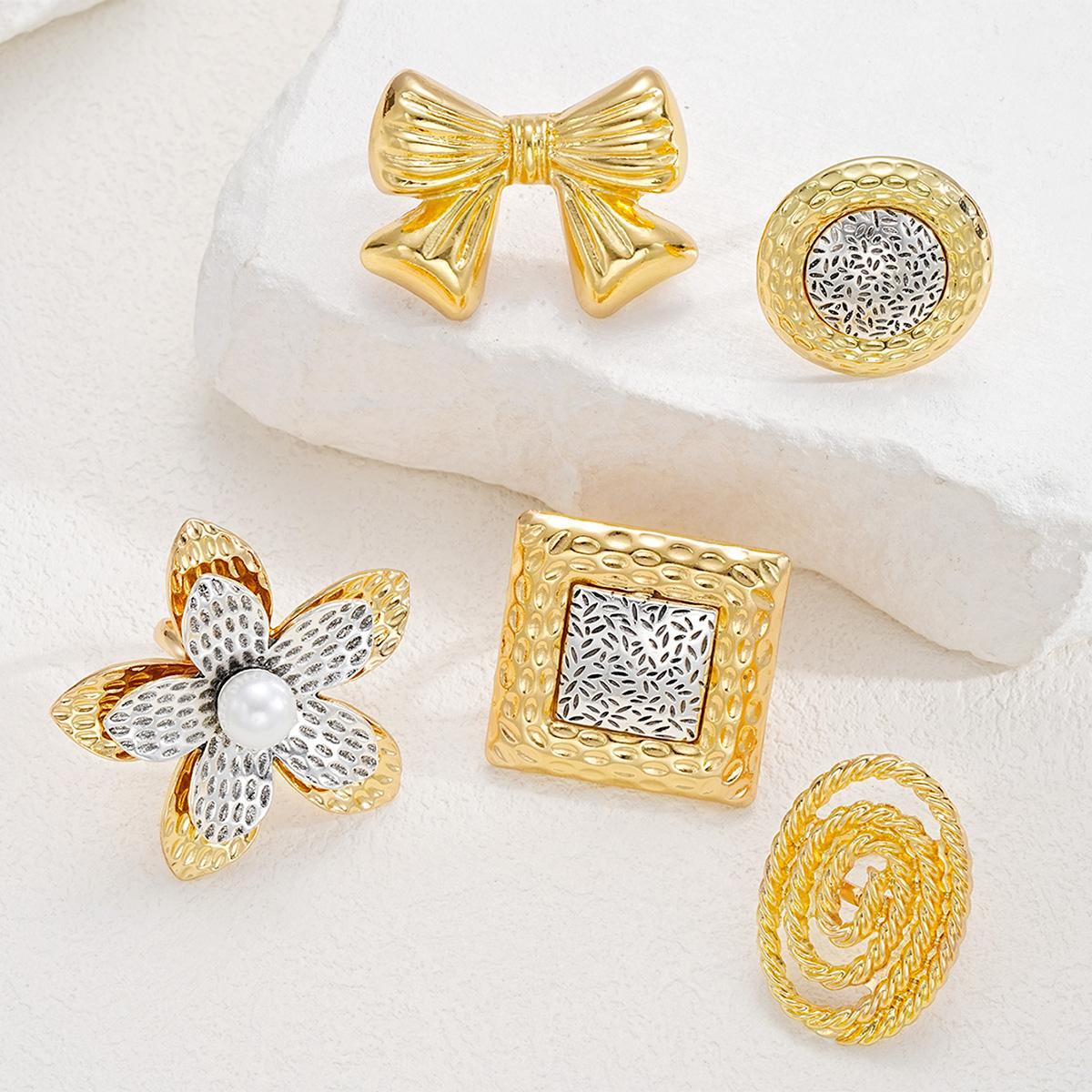 5Pcs Pearl Flower Ring Set