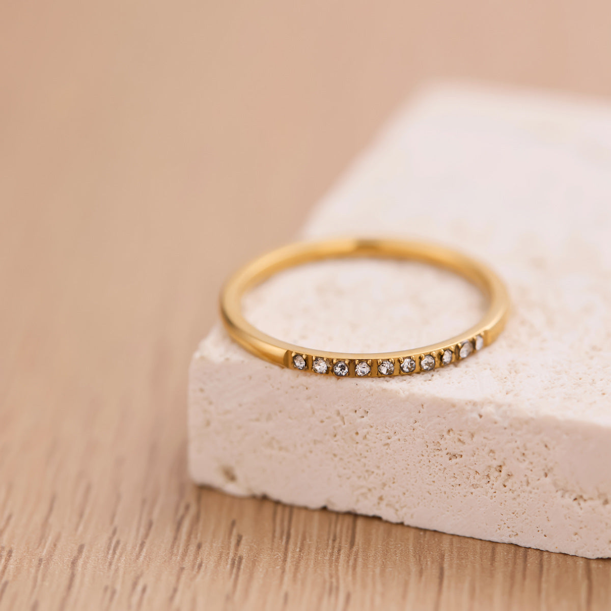 10 Micro-Diamond 18K Gold-Plated Titanium Steel Ring