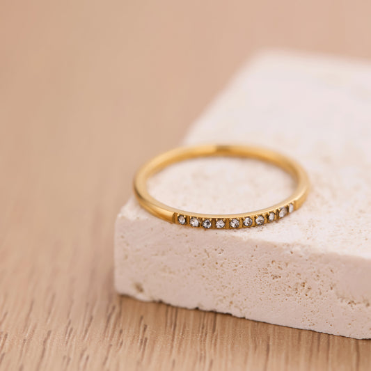 10 Micro-Diamond 18K Gold-Plated Titanium Steel Ring