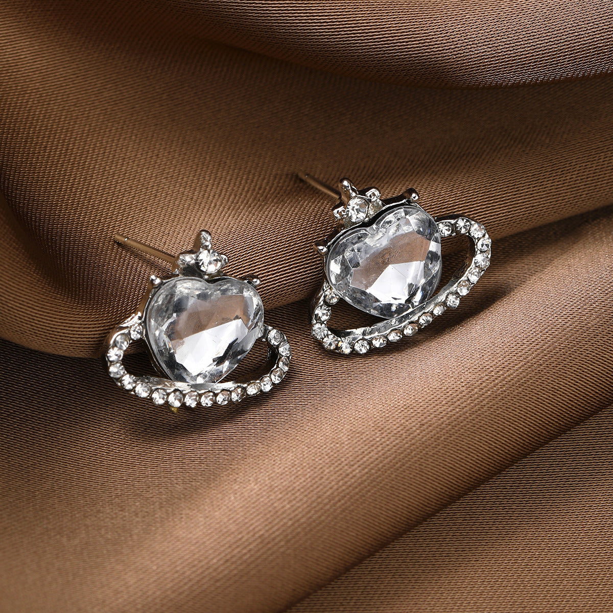 Zircon Planet & Peach Heart Earrings