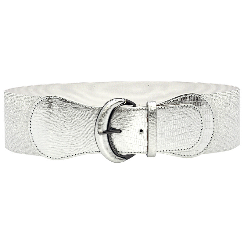 Faux leather elastic wide belt