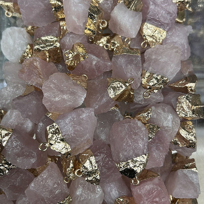 Amorphous Shaped Gold-rimmed Rough Stone Crystal Pendant