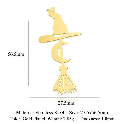 5 pcs/titanium steel magic witch broom necklace pendant