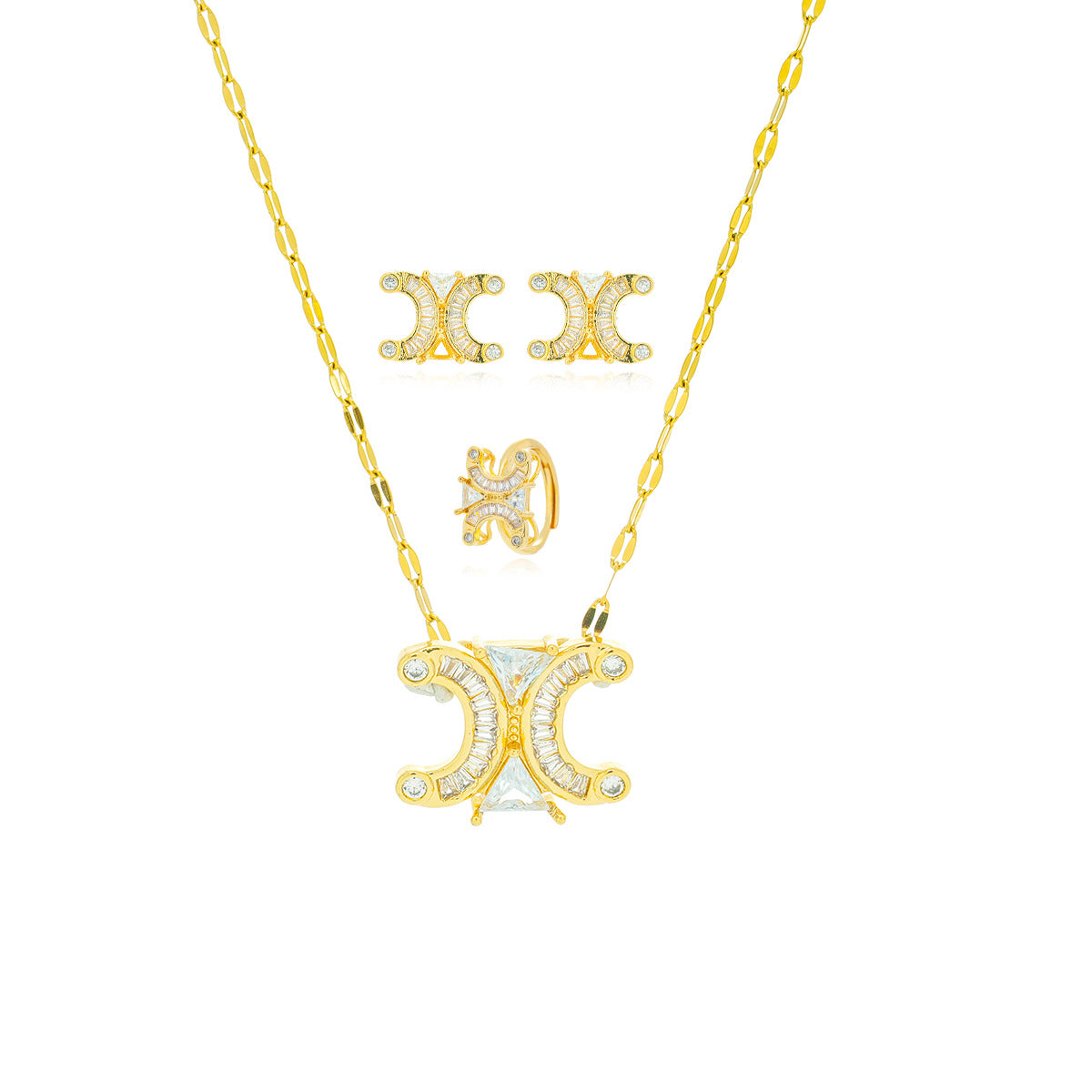 Chic Elegant Double C Arc Necklace Earrings Set