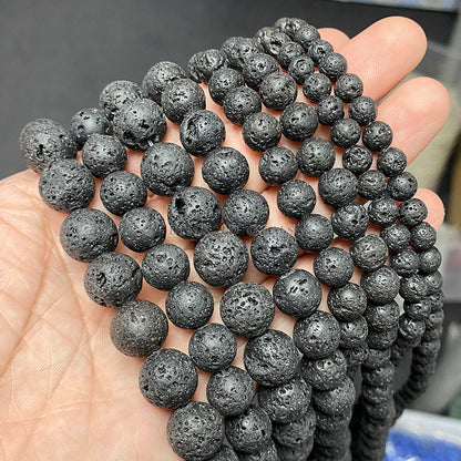 Black volcanic stone round beads lava stone loose beads