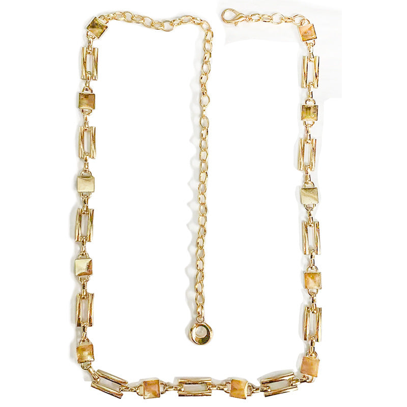 Carved geometric retro waist chain