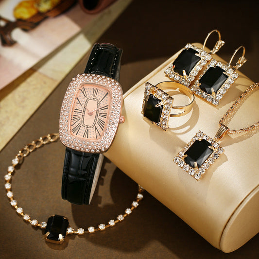 Watch 5-piece rhinestone jewelry set