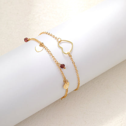 Double-layer heart anklet 2-piece set