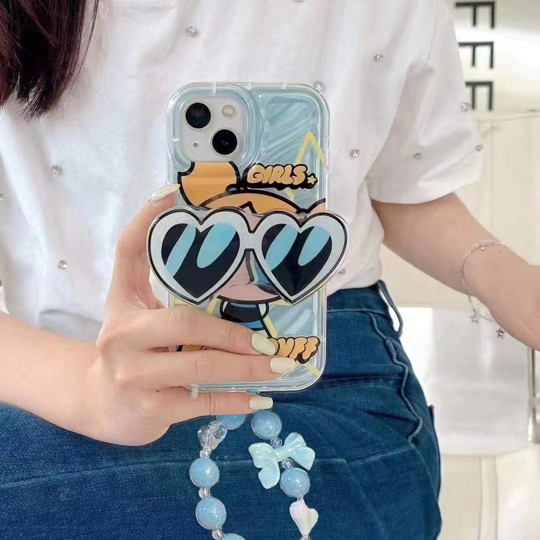 Water Wave Case iPhone15 Pro X Powerpuff Girls Sunglasses Stand