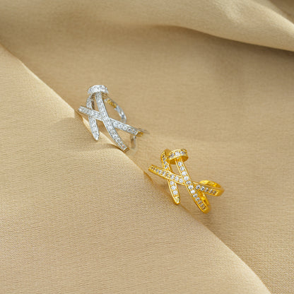 Anillo abierto de uñas con cinturón de diamantes de imitación apilable 
