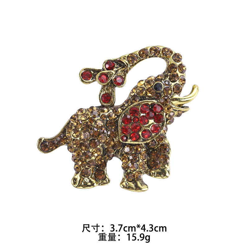 Enamel Oil Drop Diamond Elephant Brooch