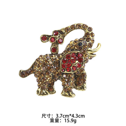 Enamel Oil Drop Diamond Elephant Brooch