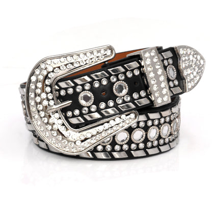 Pin buckle fashion wide rhinestone inlaid belt