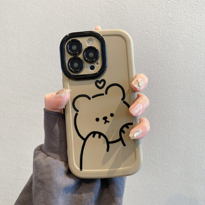 Funda tipo puff para iPhone 15 Pro 12 con diseño de oso adorable y a prueba de golpes 