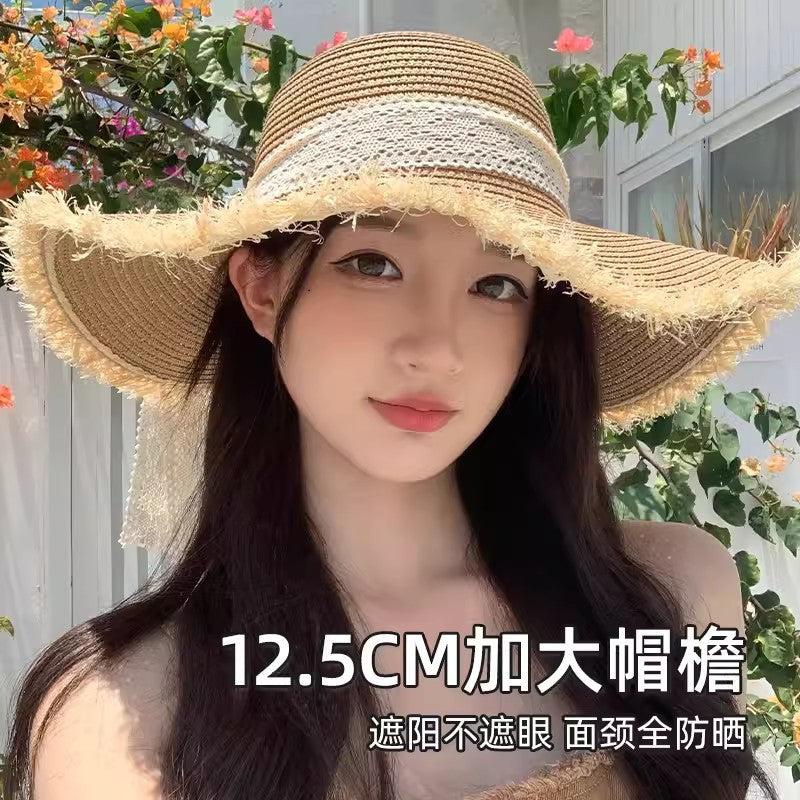 Breathable Wide-Brim Raffia Straw Hat Summer Sun Protection Beach Hat