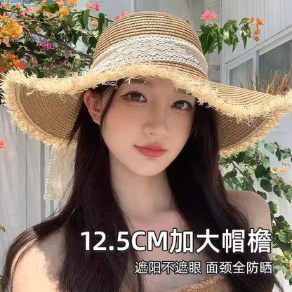 Breathable Wide-Brim Raffia Straw Hat Summer Sun Protection Beach Hat