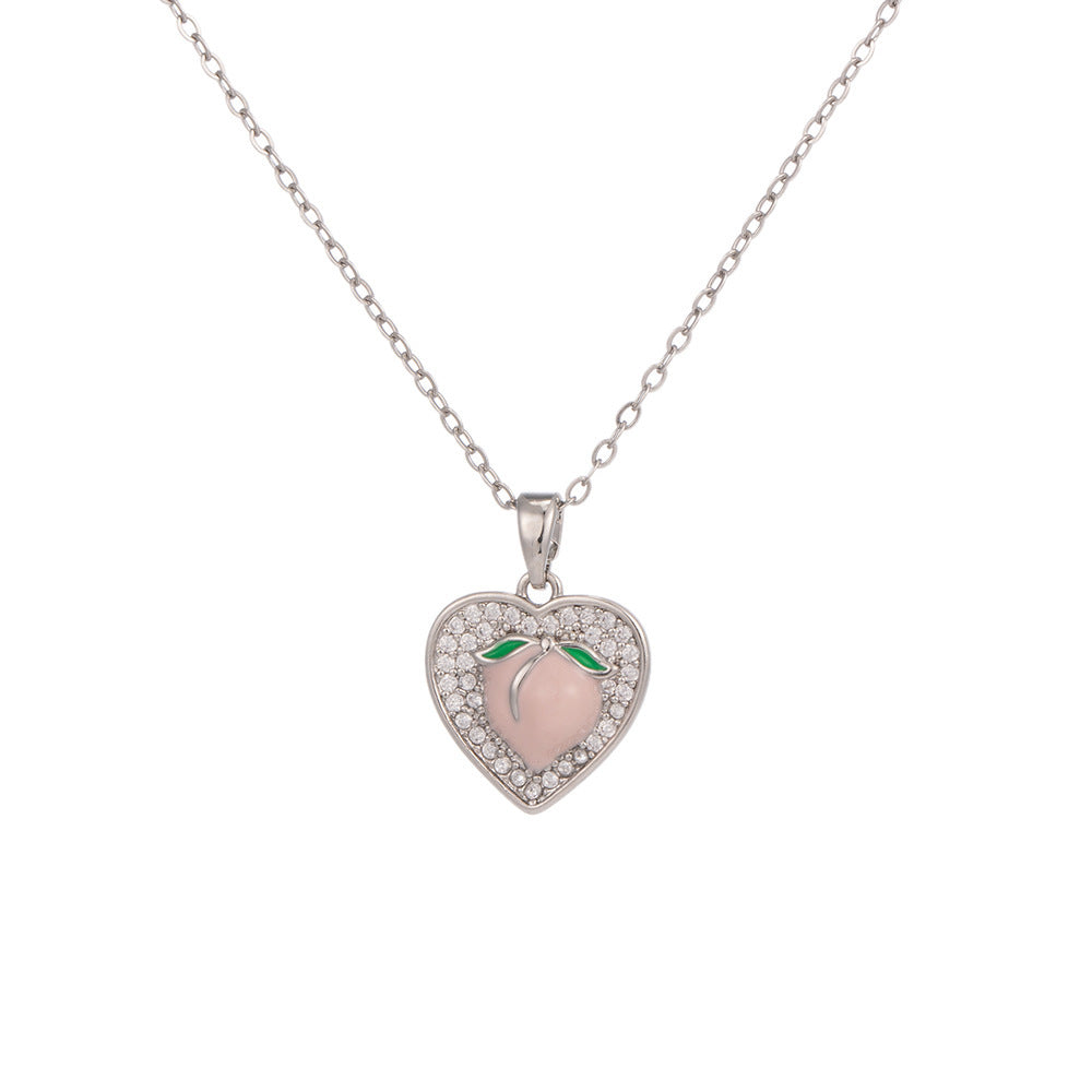 Women's Pink Peach Love Pendant Collarbone Necklace