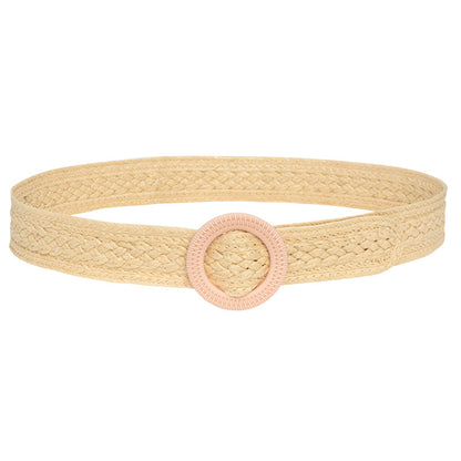 Round Buckle Braided Belt Women's Round Square Buckle