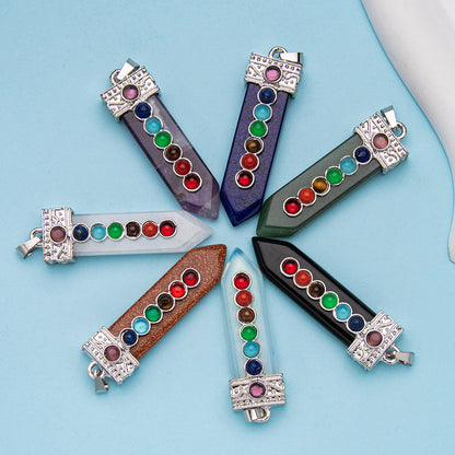 Colgante de cristal colorido con forma de espada y siete venas 