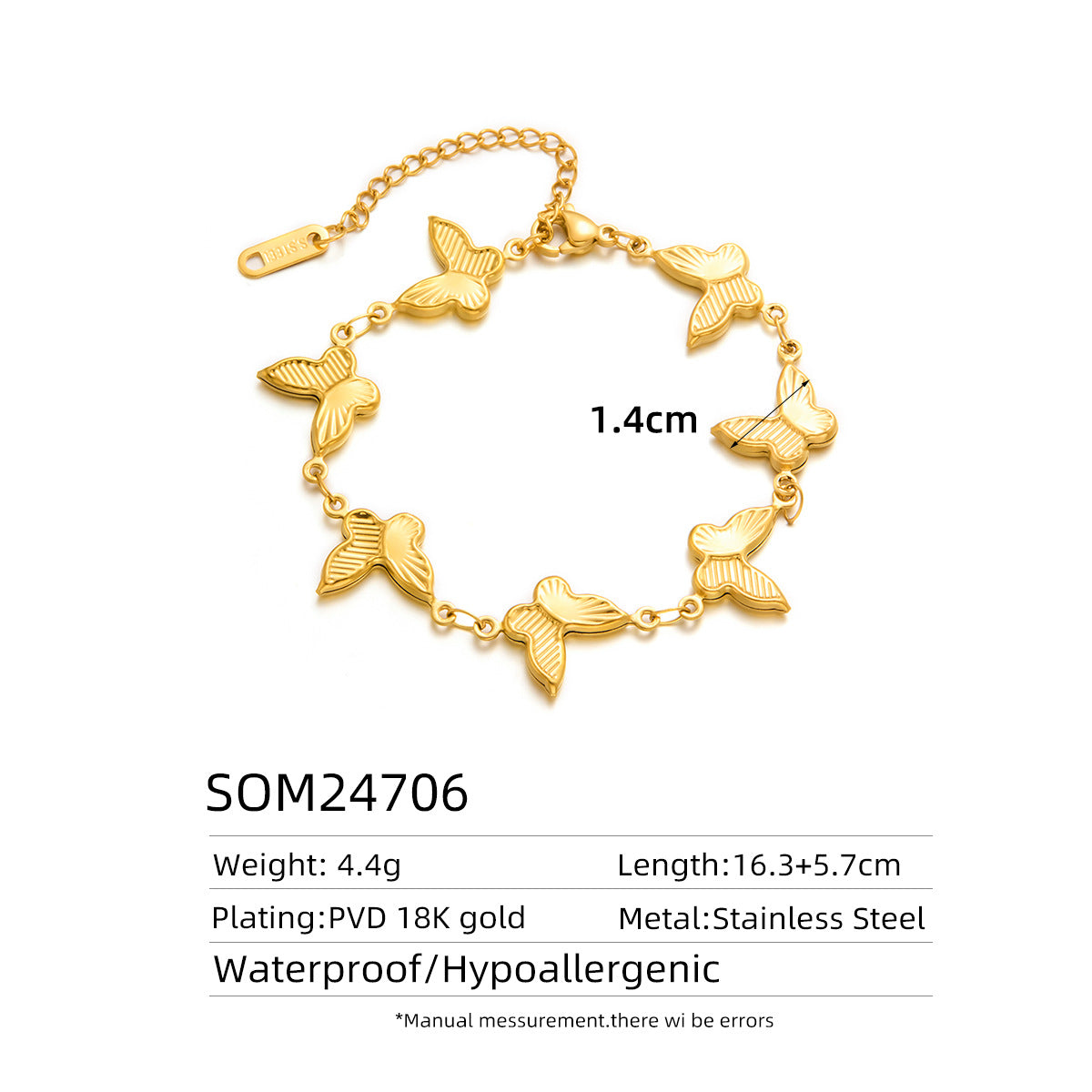 18K Gold Titanium Steel Hypoallergenic Waterdrop Heart Cross Bracelet