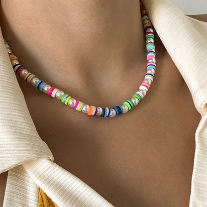 Soft ceramic rice bead flower necklace