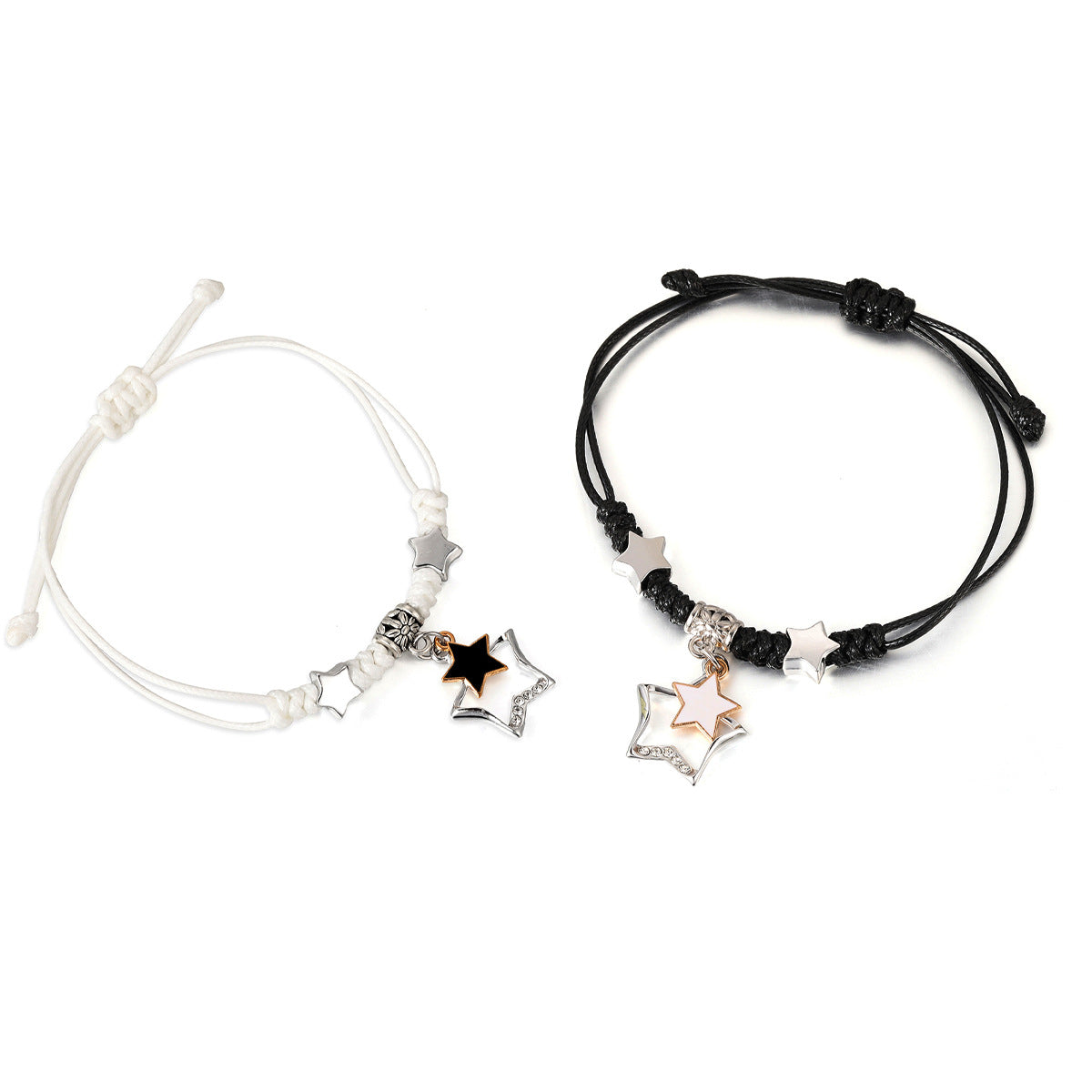 Par de pulseras extraíbles trenzadas en blanco y negro 