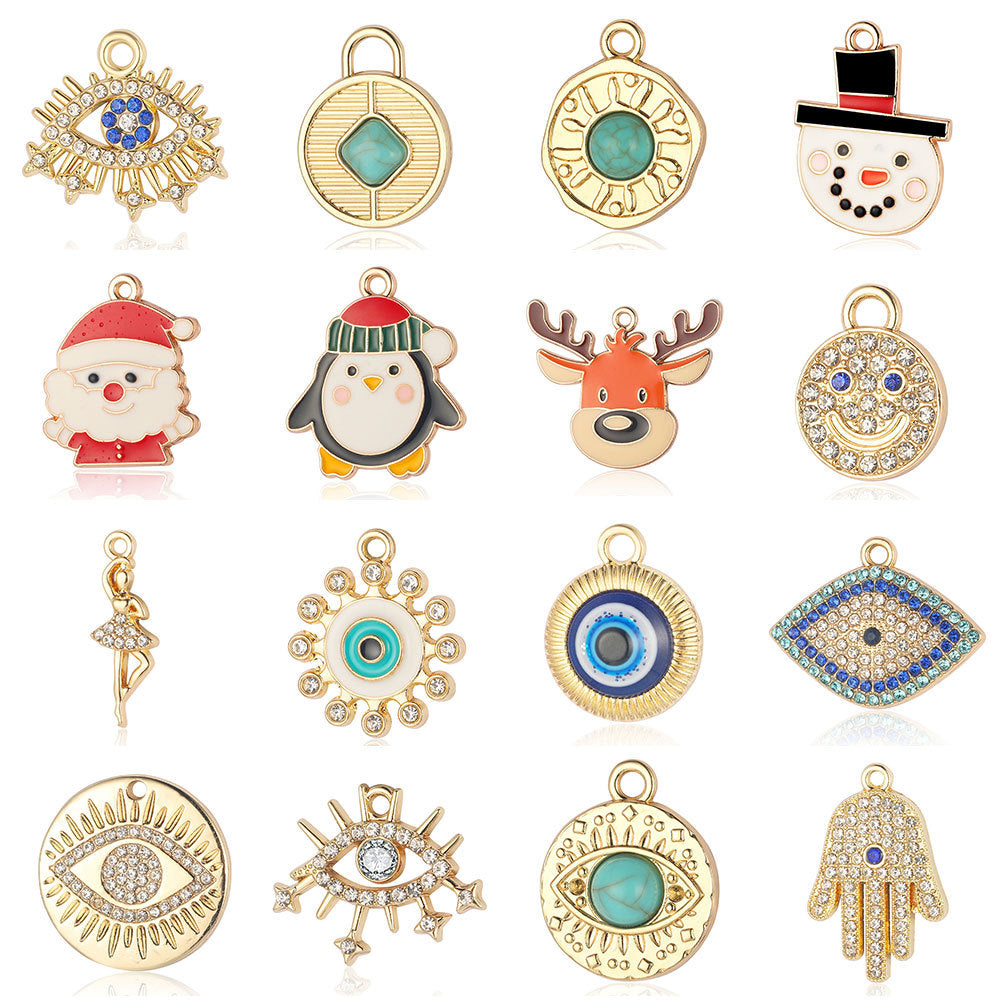 5 pcs/pack, snowman elk smiley face alloy pendant.