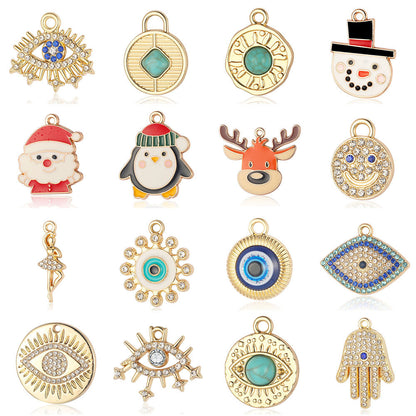 5 pcs/pack, snowman elk smiley face alloy pendant.