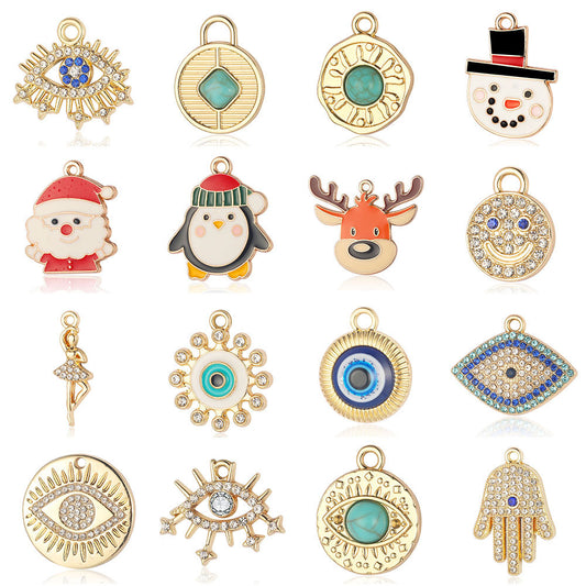 5 pcs/pack, snowman elk smiley face alloy pendant.
