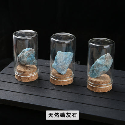 Botella de los deseos con muestra de mineral de roca de cristal 