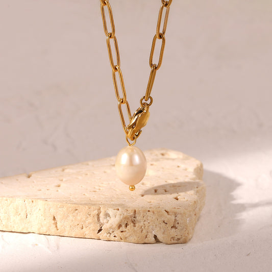 Collar de perlas con cadena de clip 