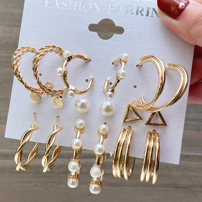 Vintage Pearl Hoop Earrings Set 9 Piece Set