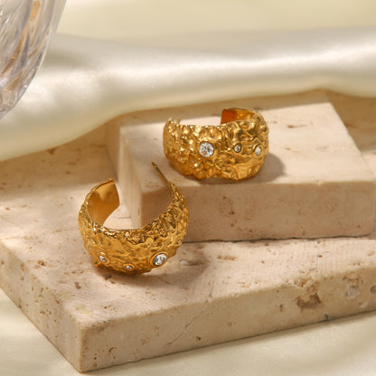 C-shaped white diamond earrings