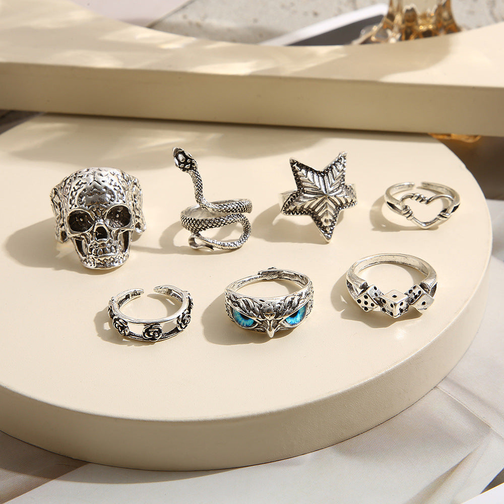 Skull Starfish Joint Ring Owl 7-piece Set