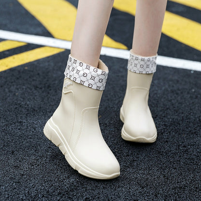 Rain boots women's middle tube outer wear thick bottom non-slip